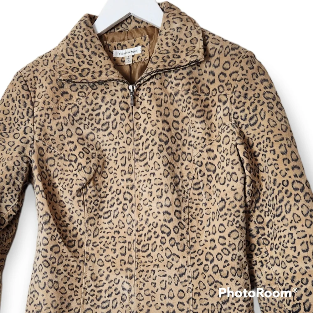 Yvonne Marie Mobwife Leopard print suede leather jacket size 6